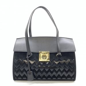 Salvatore Ferragamo Handbag Suede Leather Black